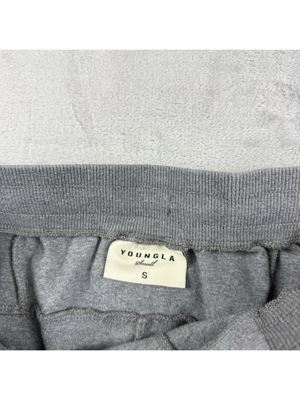 YoungLA Cargo Sweat Shorts Gray Drawstring Pocket Athletic Men Small Fleece Y2K - Picture 3 of 8